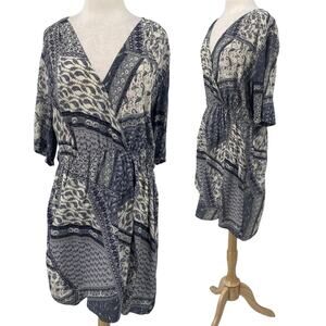 Amanda Uprichard Silk Paisley Mini Dress Cover Up Patchwork Print Gray Womens 1X
